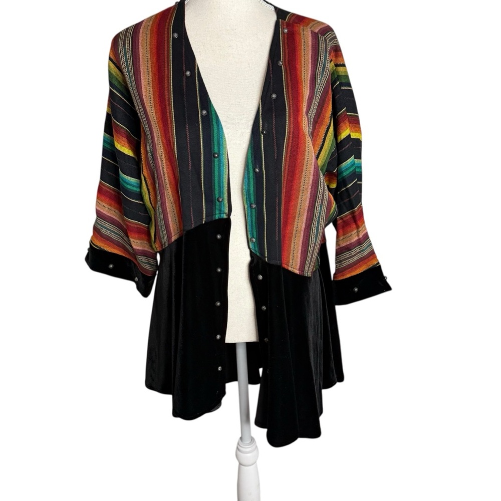 Silverado Apparel Southwestern Striped Velvet Mixed Media Cardigan Jacket‎ Large